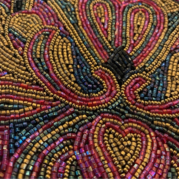 Multicolored Hand Beaded Clutch Purse w/ Hidden Hearts Fully Lined Snap Closure - Picture 2 of 7